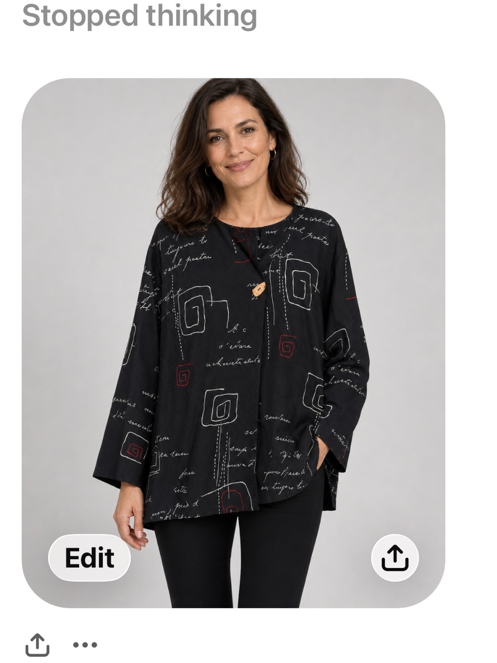Hearts of Palm Abstract Script Geometric Artsy thin linen blend Cardigan sz 16